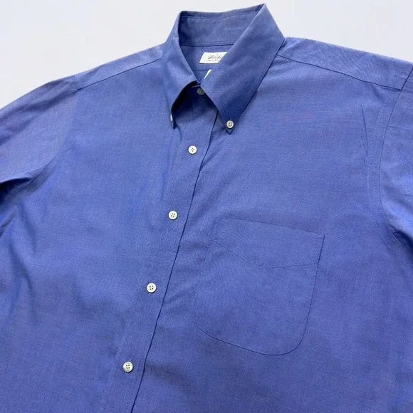 Brooks Brothers Shirt Men's 16 Solid Blue Button Down Long Sleeve Woven Non Iron - Picture 4 of 11